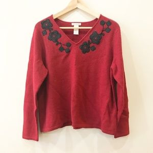 Apostrophe Red Light Weight V-neck Sweater